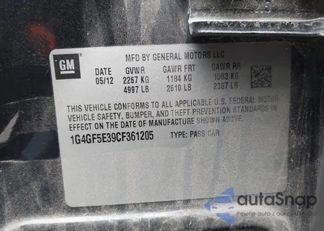 2012 Buick Lacrosse Premium 1 Group z USA, uszkodzony, nr VIN 1G4GD5E37CF270942